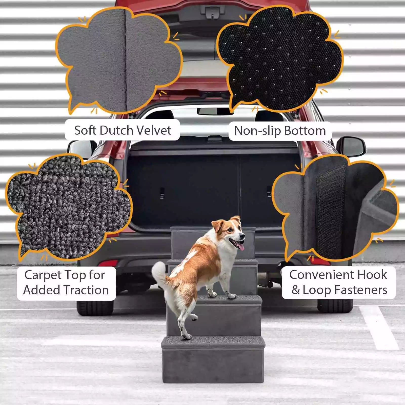 4-Step Dog Stairs Non-slip Foldable Dog Ramp for High Beds Sofas Storage Boxes