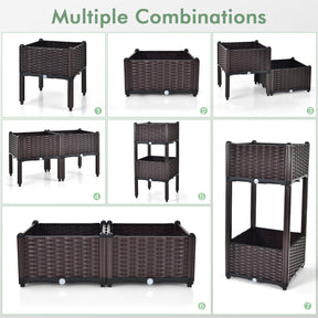 2 Set Elevated Plastic Raised Garden Bed Planter Kit for Flower Vegetable Grow
