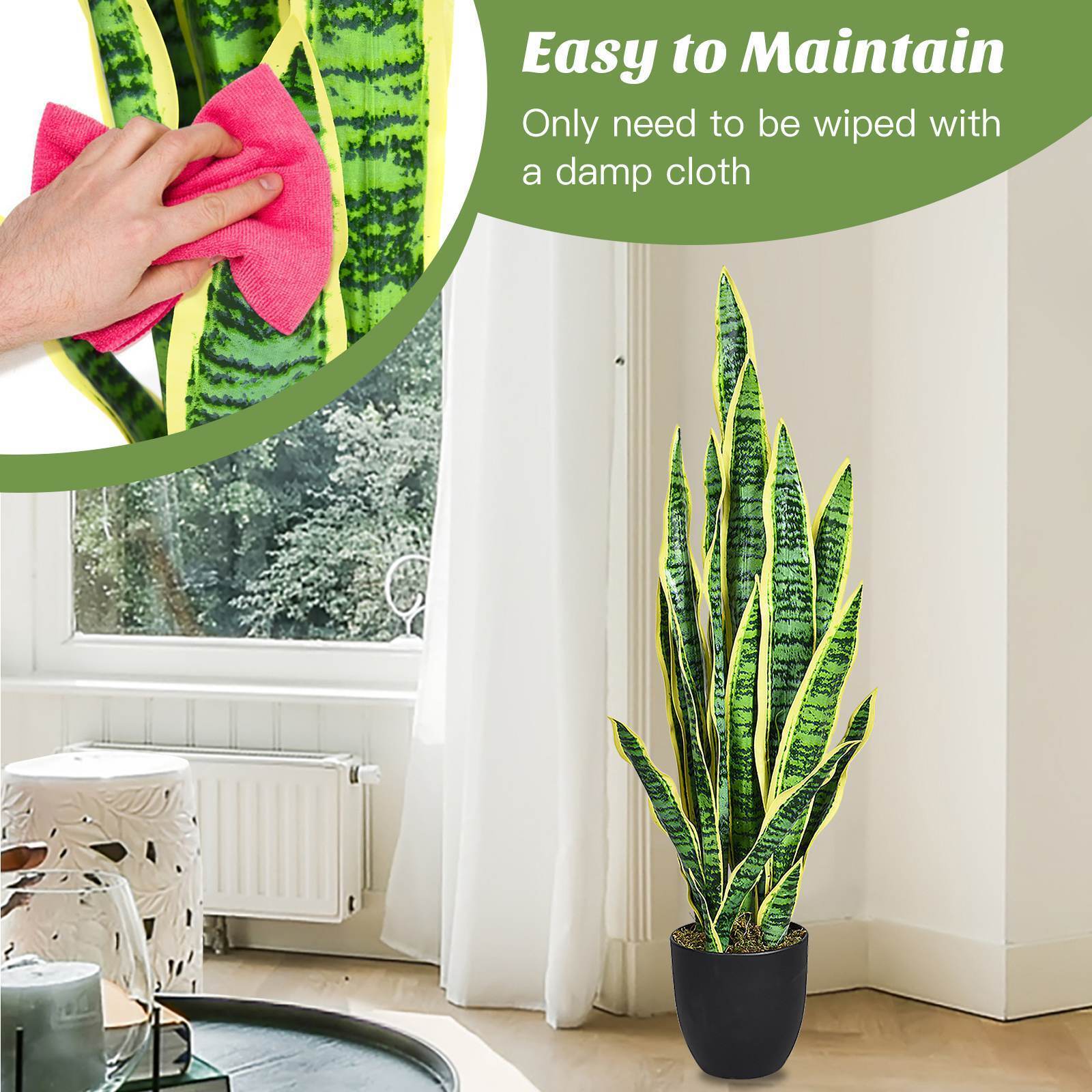90CM Artificial Snake Plant Fake Sansevieria Faux Agave Plant w/ Pot 20 Leaves