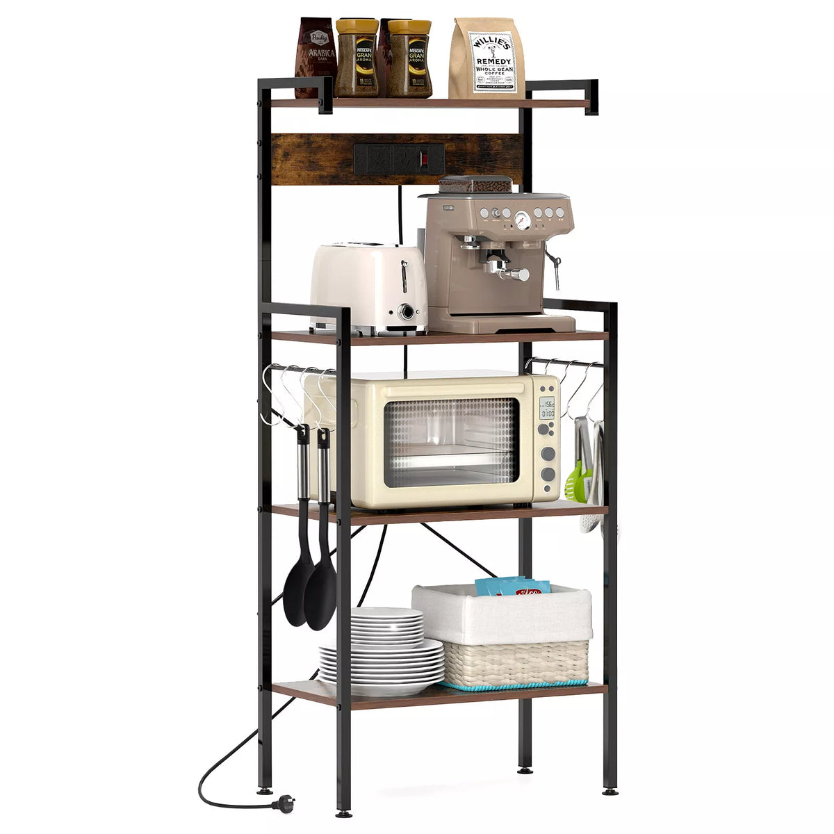 4-Tier Kitchen Baker Rack w/ Power Outlet Microwave Oven Stand Storage Organizer