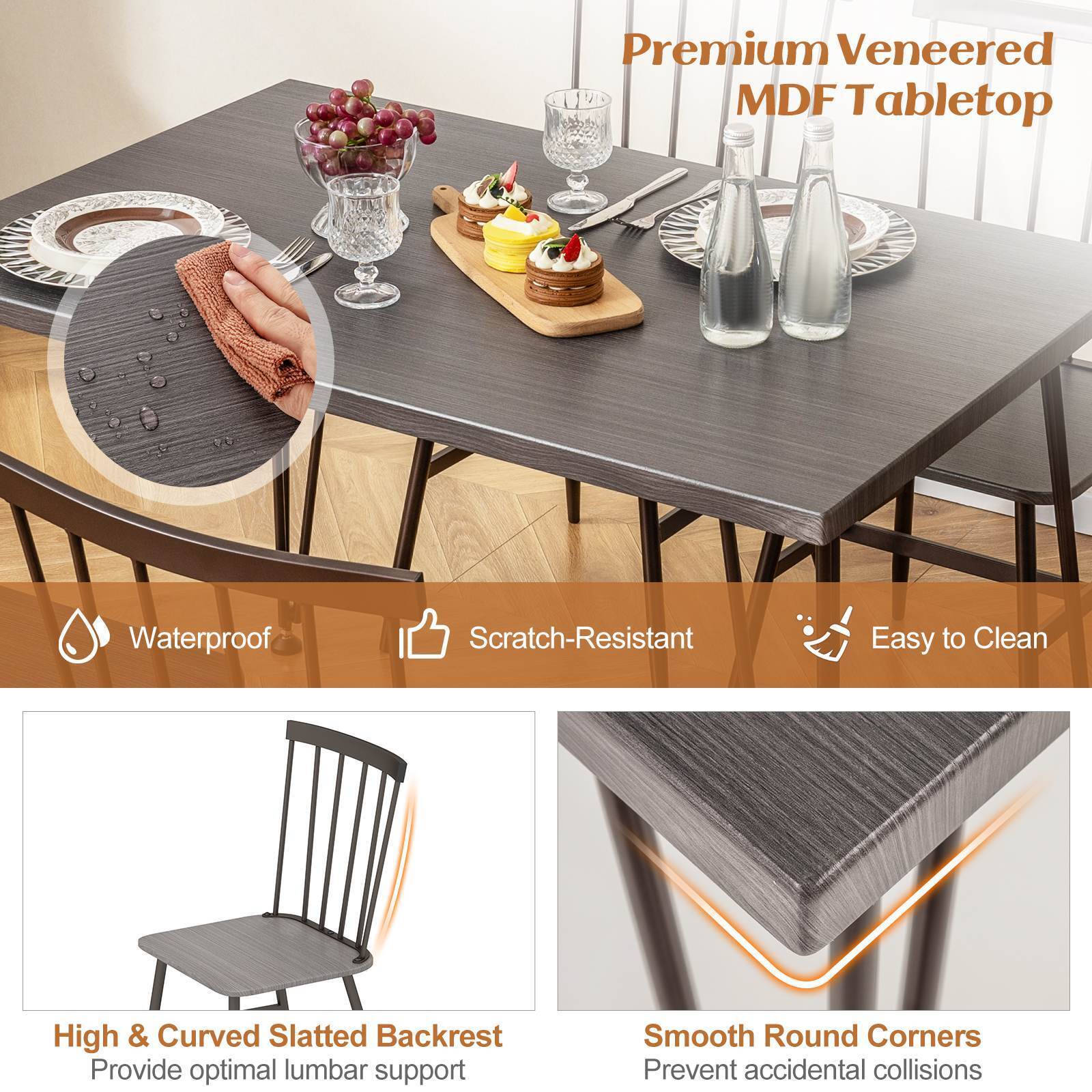 Giantex 5Pcs Dining Table Set for 4 Kitchen Dining Room Furniture w/Swivel Feet