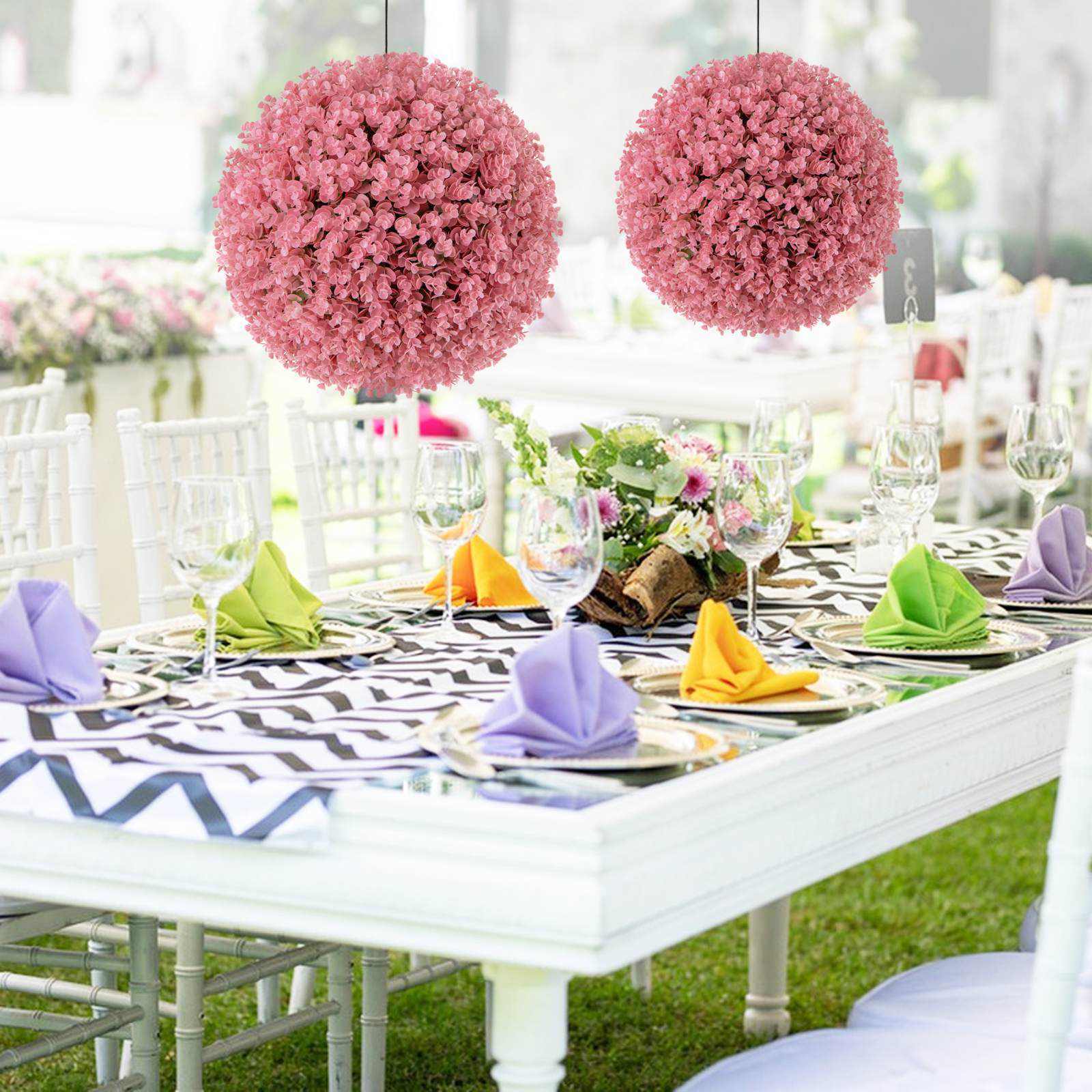 2 PCS Artificial Plant Topiary Balls Faux Eucalyptus Decoration 7 Layers Leaves