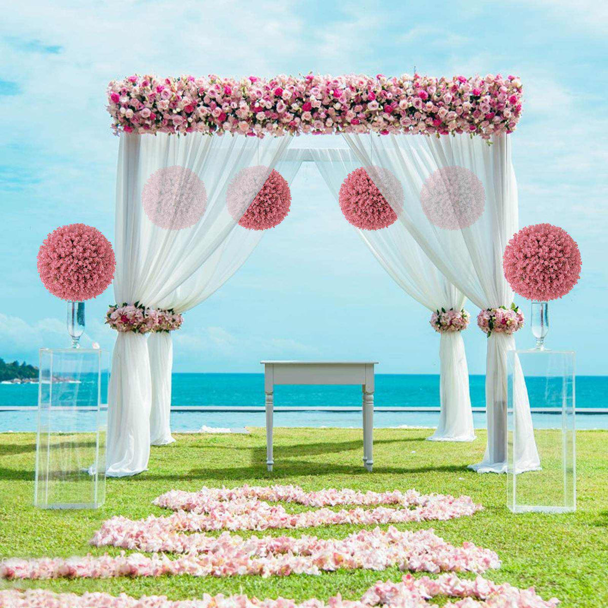 2 PCS Artificial Plant Topiary Balls Faux Eucalyptus Decoration 7 Layers Leaves