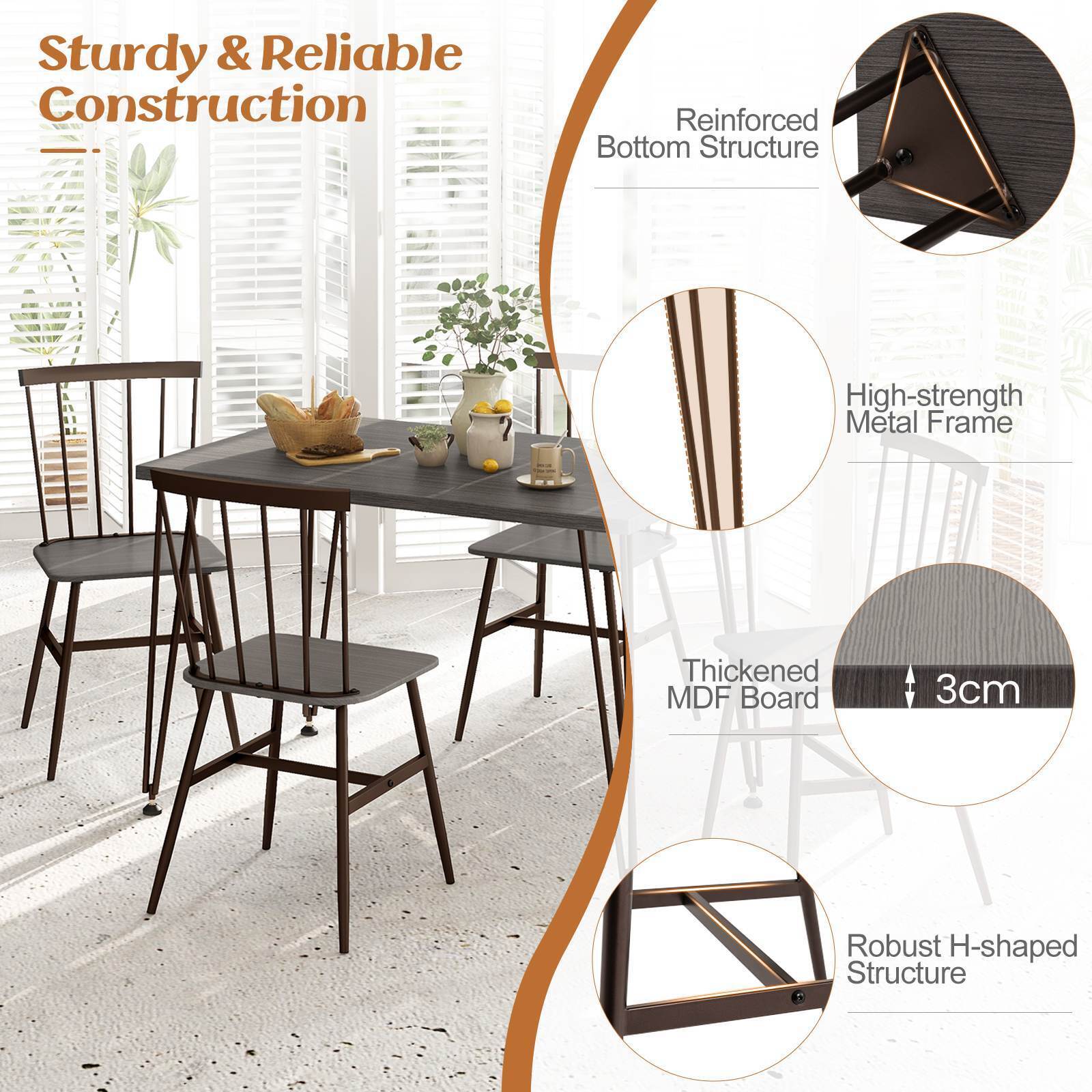 Giantex 5Pcs Dining Table Set for 4 Kitchen Dining Room Furniture w/Swivel Feet