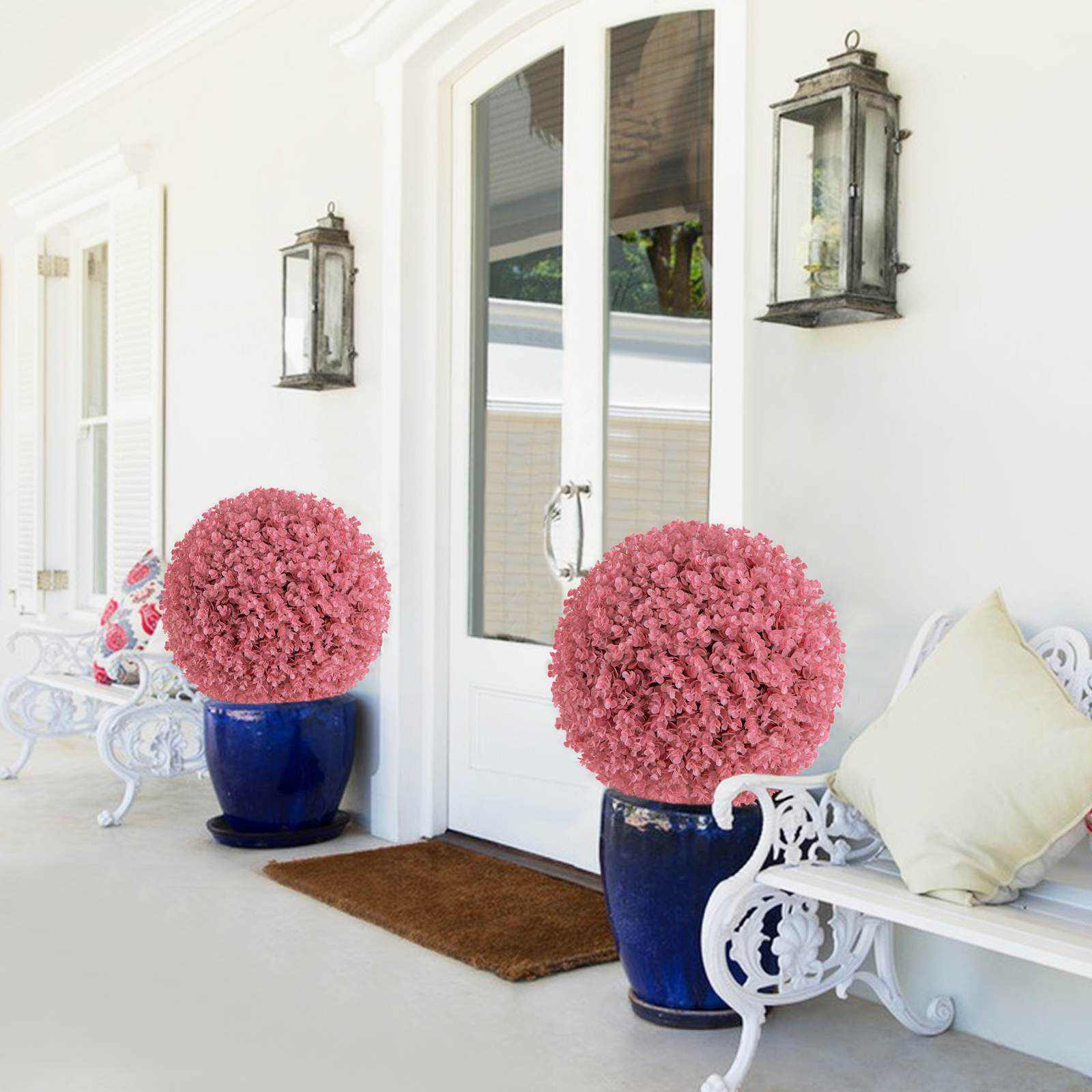 2 PCS Artificial Plant Topiary Balls Faux Eucalyptus Decoration 7 Layers Leaves