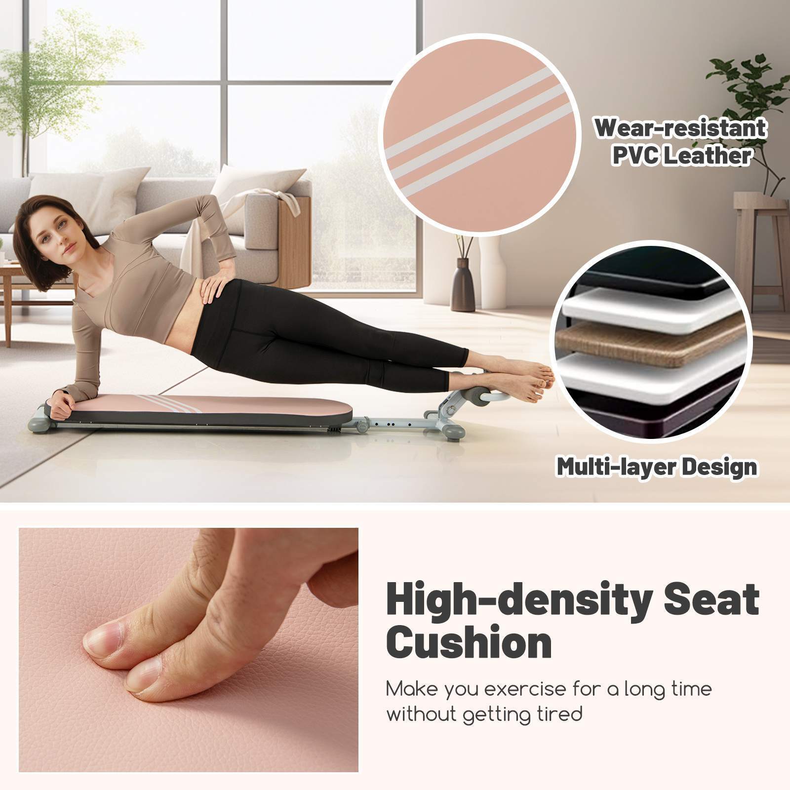 Sit Up Bench Foldable Home Gym Fitness Equipment w/Adjustable Angles & Length