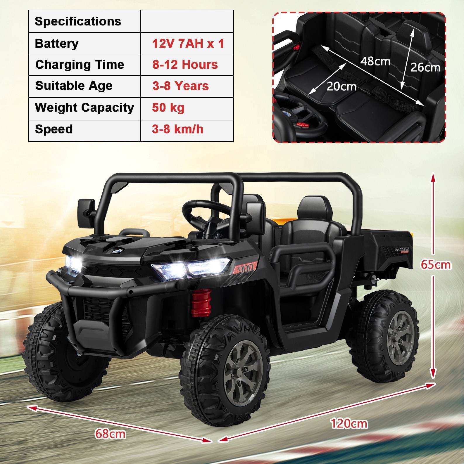 HONEY JOY 2-Seater Kids Ride On Dump Truck 12V Electric Tractor Remote Control