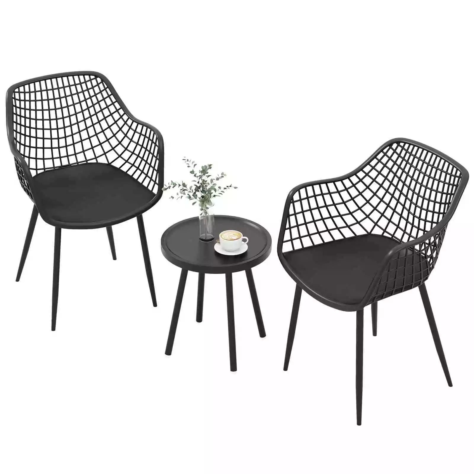 3 Piece Patio Chair Set Bistro Chairs &Side Table Set High-Strength Metal Outdoor