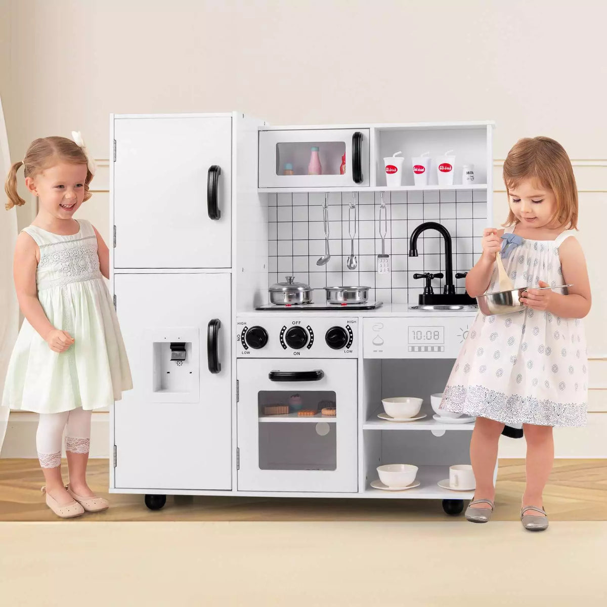 HONEY JOY Kids Pretend Play Kitchen Wooden Kitchen Cooking Sink Playset Gift