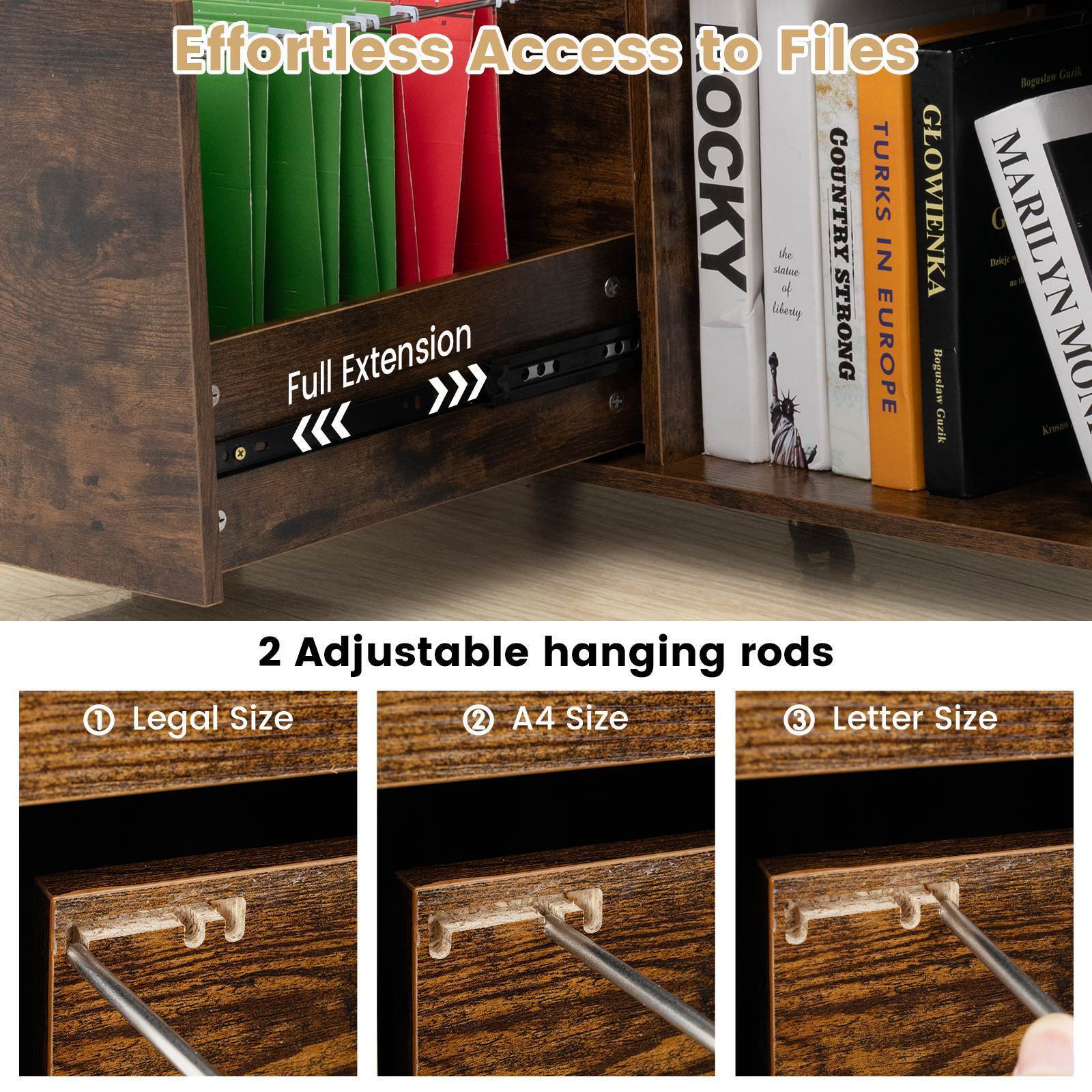 3-Drawer File Cabinet Mobile Printer Stand Rolling Filing Cabinet Home Office