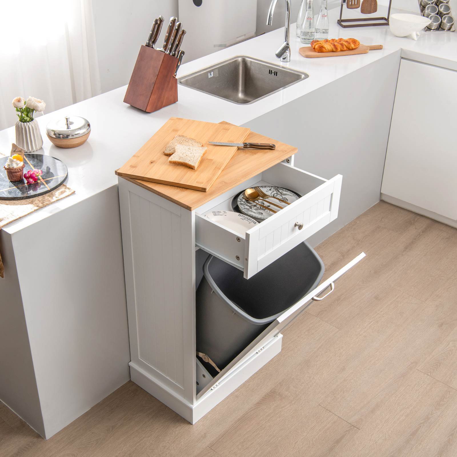 Giantex Kitchen Tilt Out Trash Bin Cabinet Trash Can Holder Pull-out Drawer