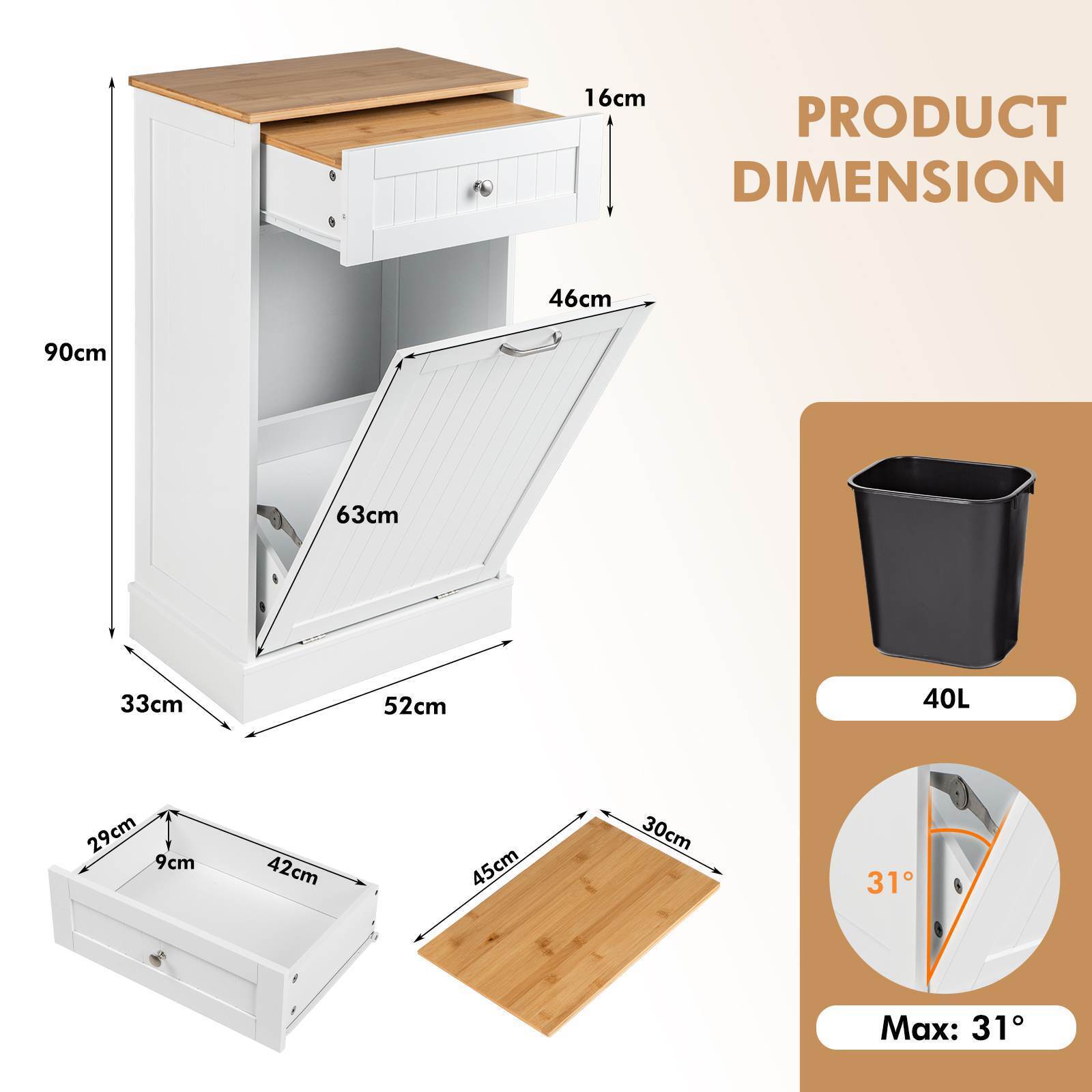Giantex Kitchen Tilt Out Trash Bin Cabinet Trash Can Holder Pull-out Drawer
