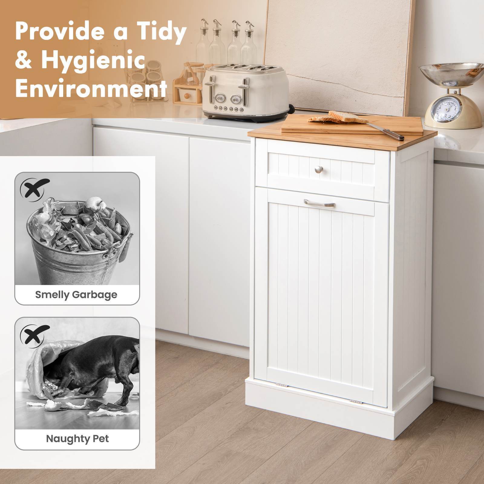 Giantex Kitchen Tilt Out Trash Bin Cabinet Trash Can Holder Pull-out Drawer