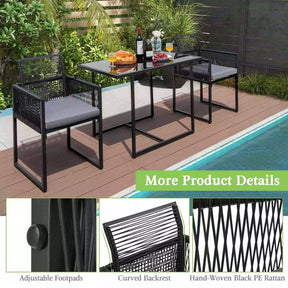 Giantex 3 Pieces Outdoor Dining Set Patio PE Rattan Furniture Set with Folding Backrest