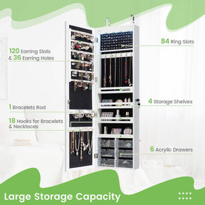 Jewelry Cabinet Armoire Full Length Mirror Wall/Door Mounted Storage Cabinet