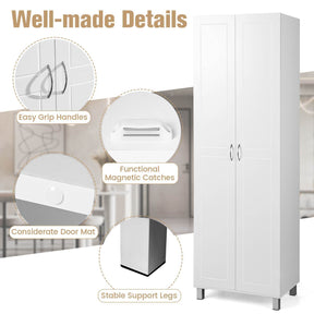 187 CM Double Door Tall Storage Cabinet Modern Utility Pantry Organizer White