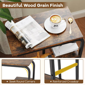 C-Shaped End Table Industrial Sofa Side Table Couch Table w/ Open Shelves