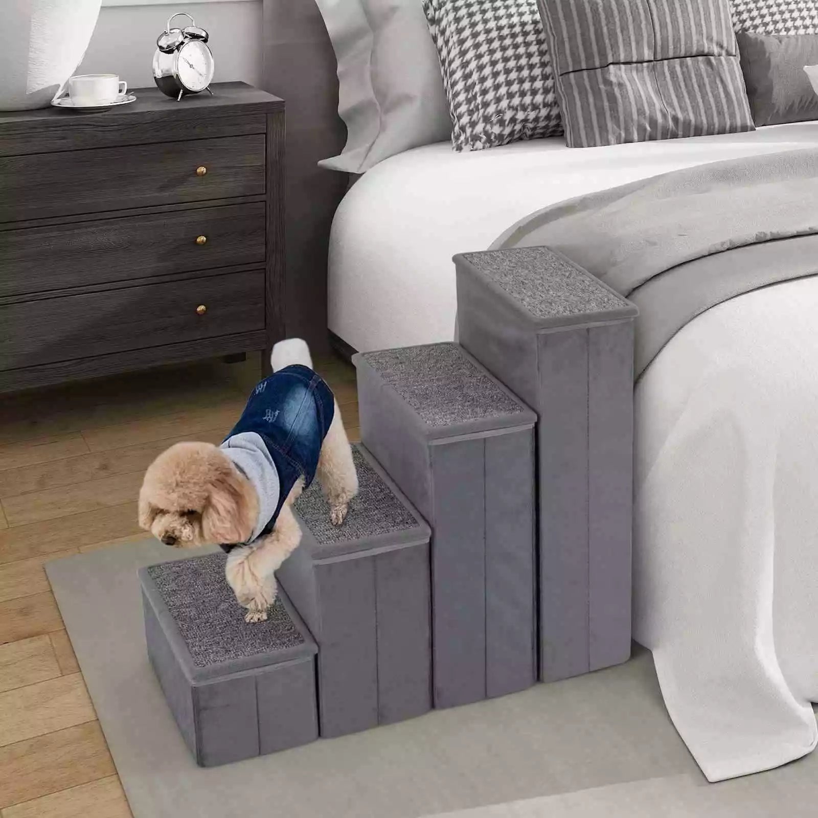 4-Step Dog Stairs Non-slip Foldable Dog Ramp for High Beds Sofas Storage Boxes