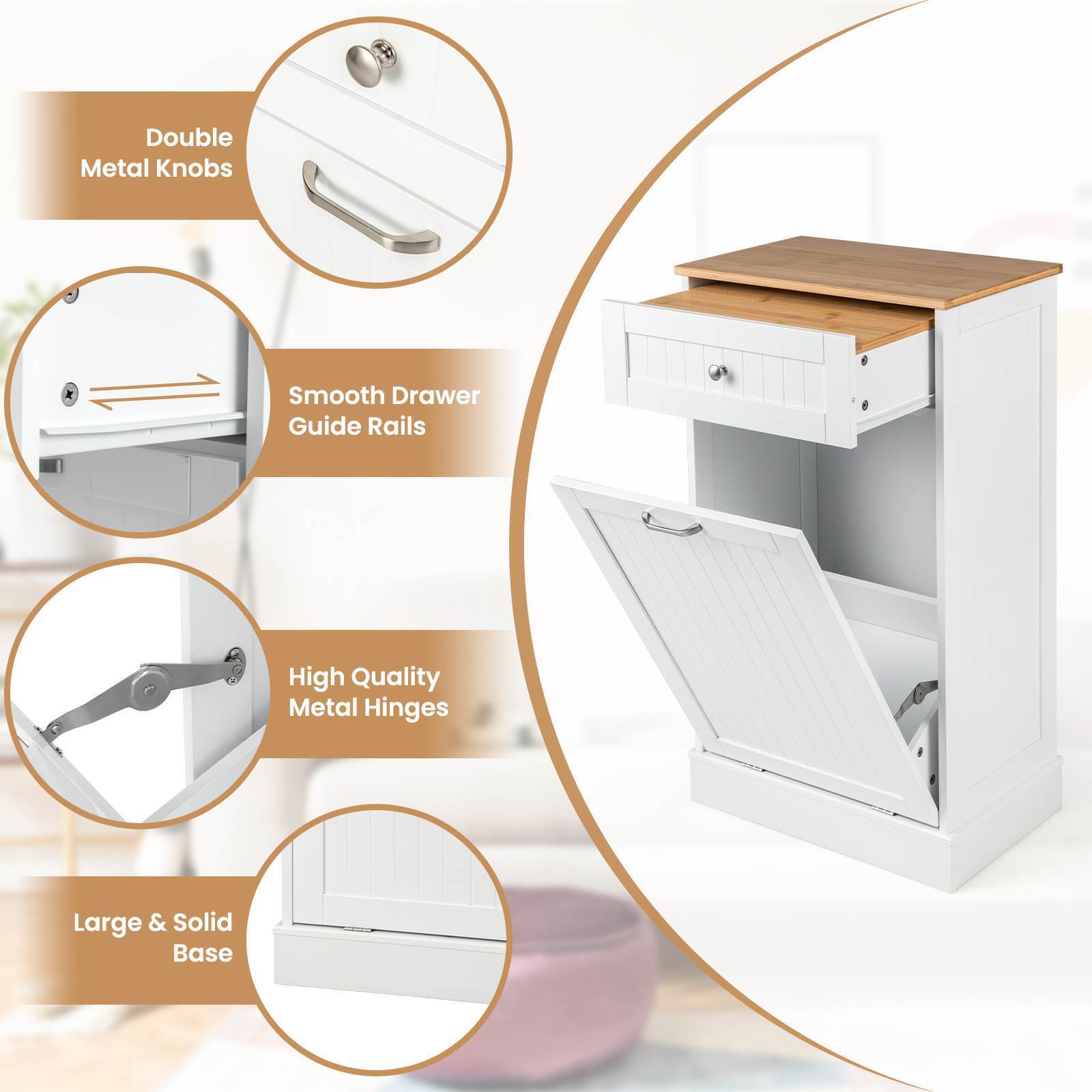 Giantex Kitchen Tilt Out Trash Bin Cabinet Trash Can Holder Pull-out Drawer