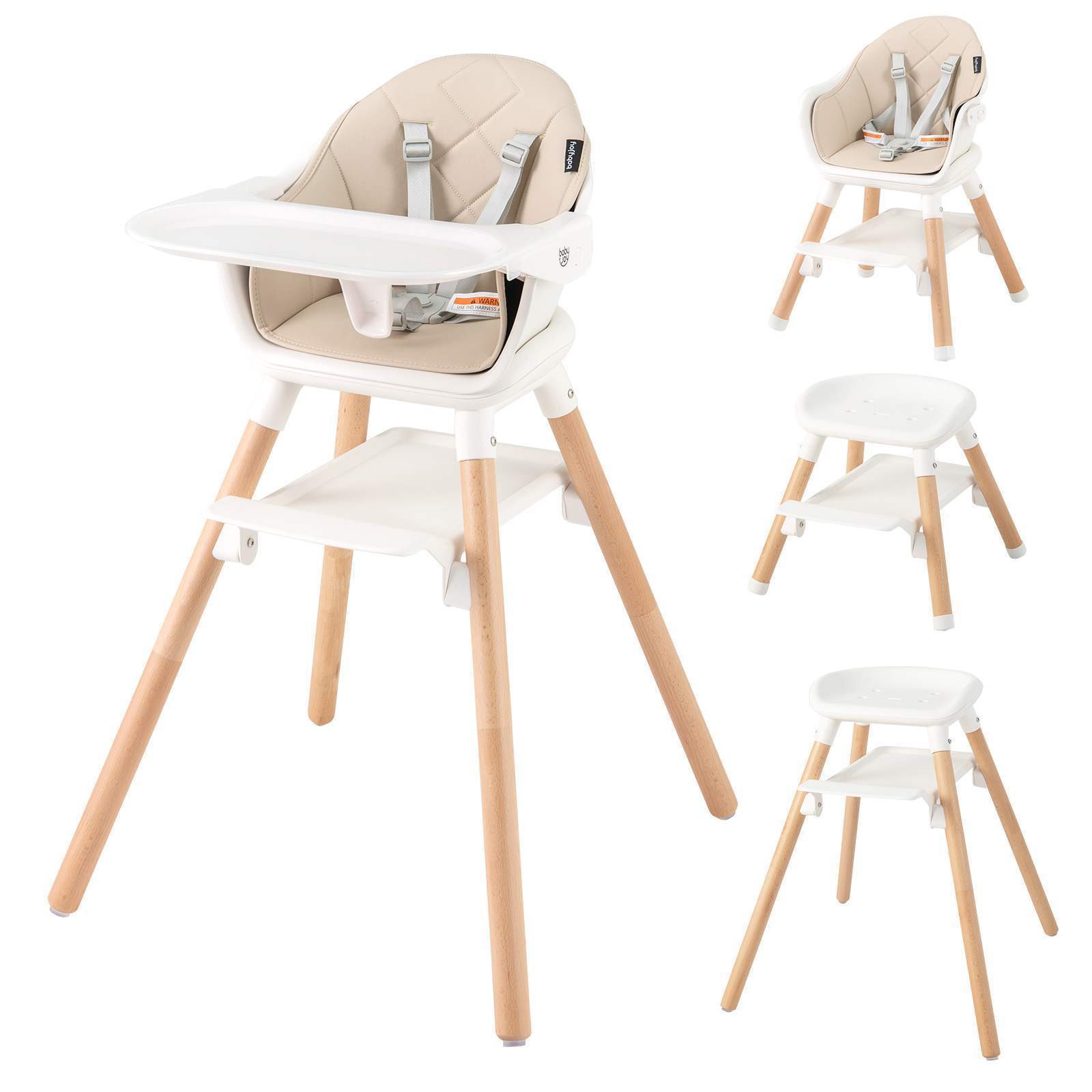 BABY JOY 6-in-1 Convertible Wooden High Chair Baby Highchair up to 6 Years Old