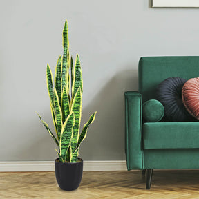 90CM Artificial Snake Plant Fake Sansevieria Faux Agave Plant w/ Pot 20 Leaves