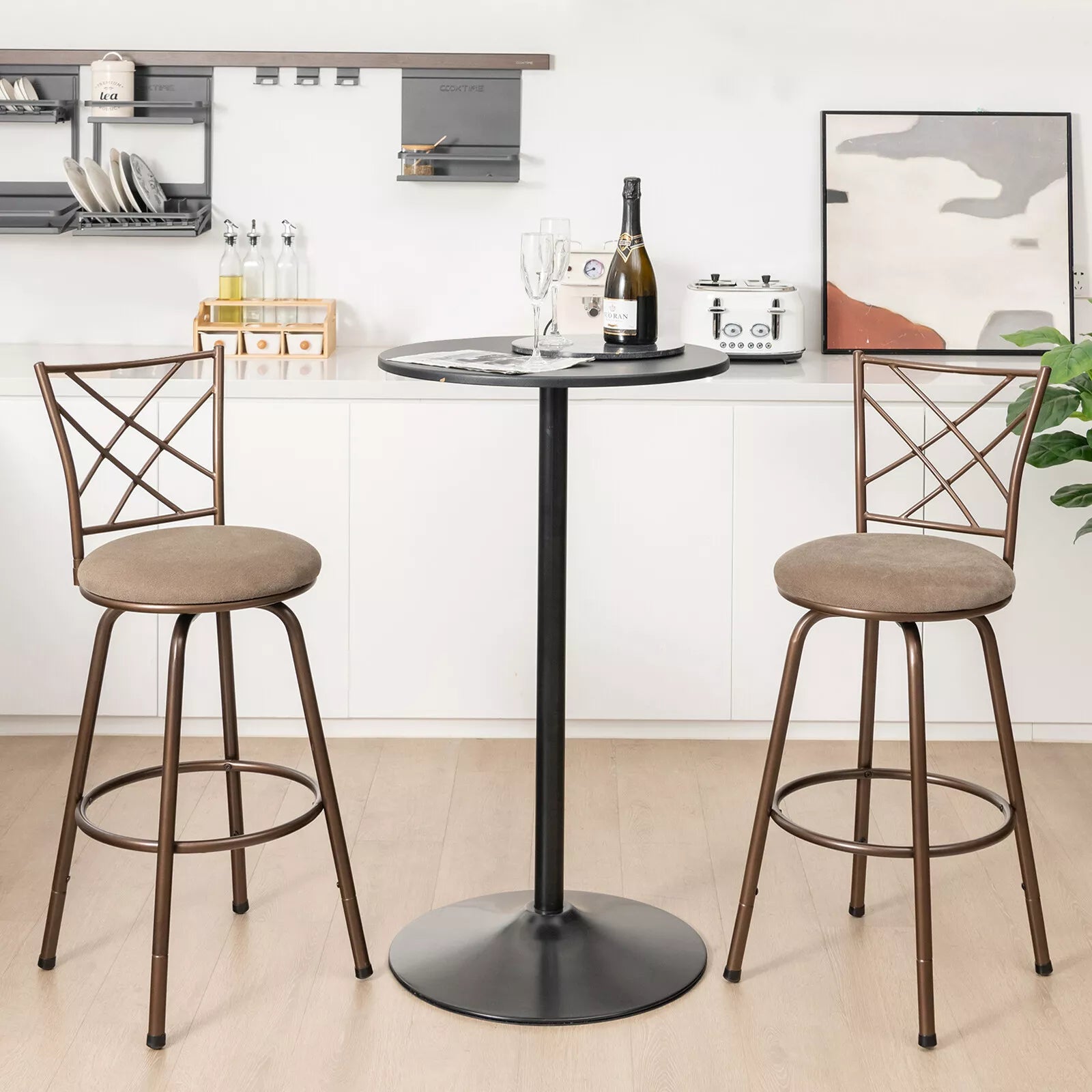 Swivel Bar Stool Set of 2 61-76cm Seat Height Barstool Set Adjustable Height