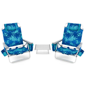 2 Pack 5-Position Outdoor Folding Backpack Beach Chair & Table Set, Patio Lawn Camping Chair Beach Sling Chair