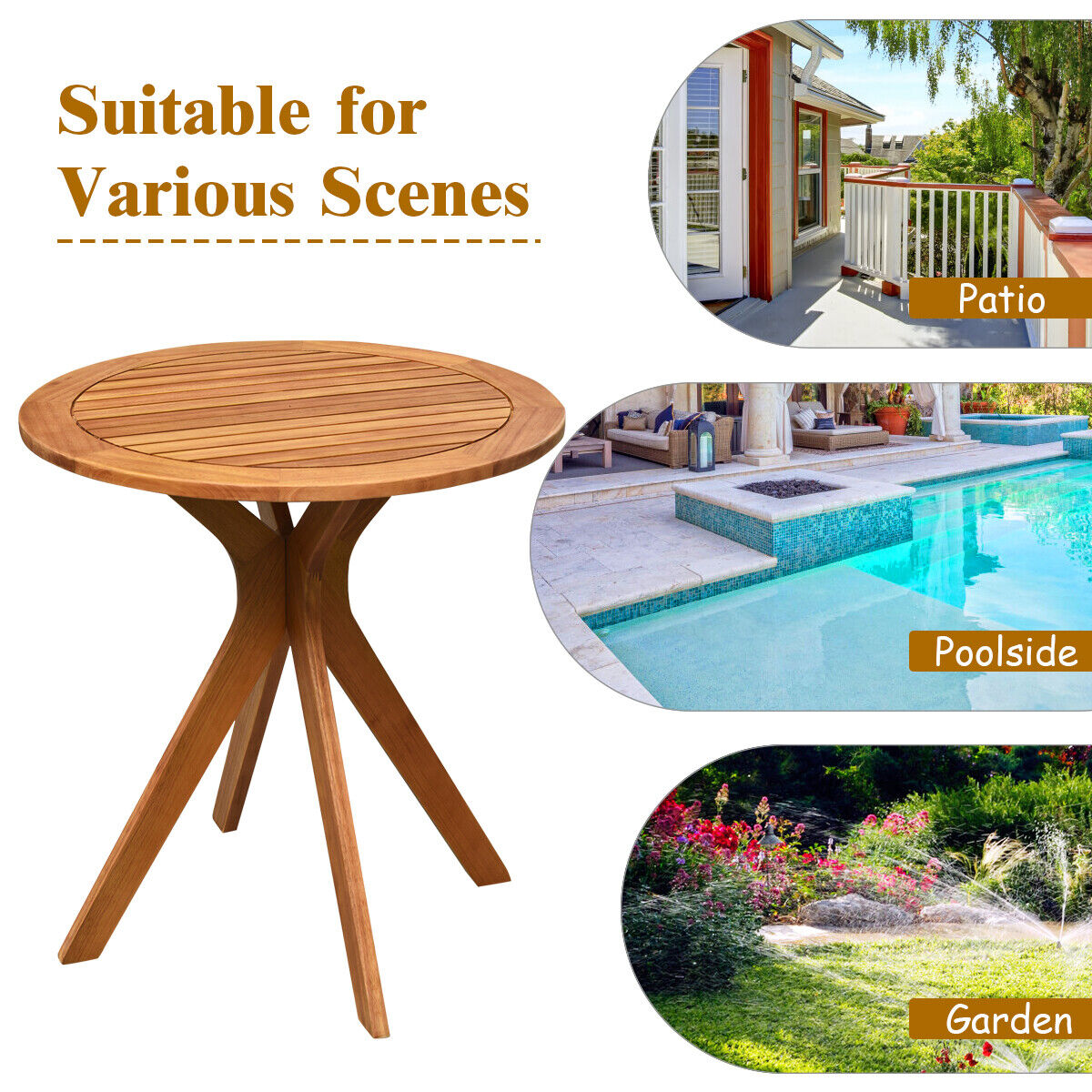 70 cm Outdoor Round Table Solid Wood Coffee Side Bistro Table for Garden Patio