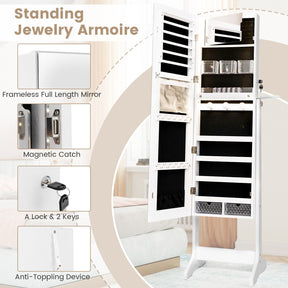 Freestanding Jewelry Cabinet Armoire Lockable Jewelry Organizer w/ LED Lights