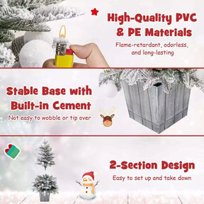 110CM Pre-Lit Snow Flocked Christmas Tree Potted Xmas Decor w/Globe Lights Home