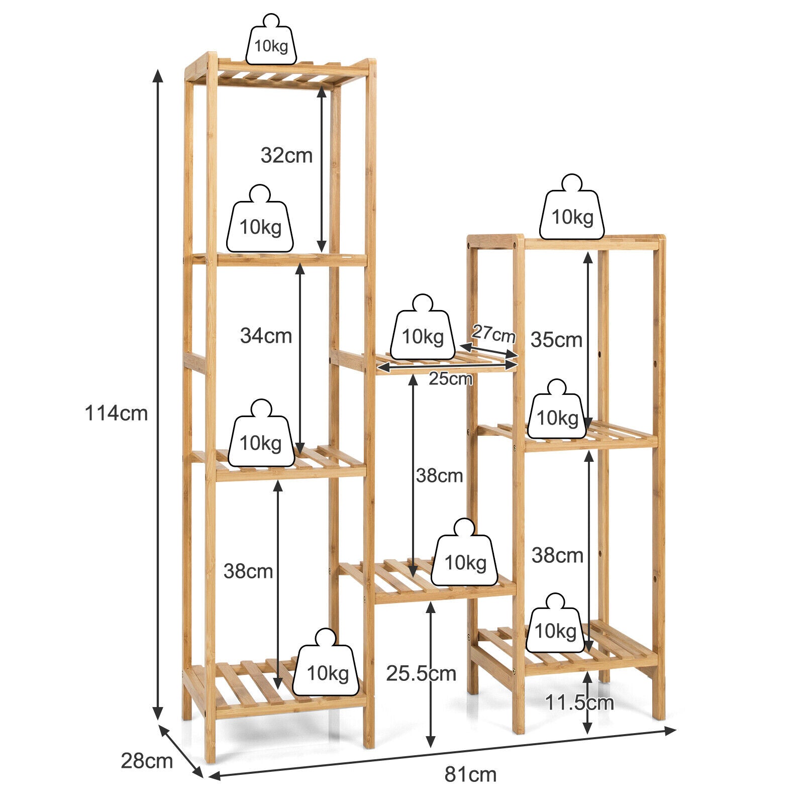 9-tier Wood Plant Stand Flower Pot Display Shelf Rack Living Room Patio
