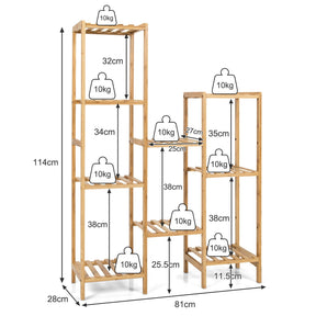 9-tier Wood Plant Stand Flower Pot Display Shelf Rack Living Room Patio