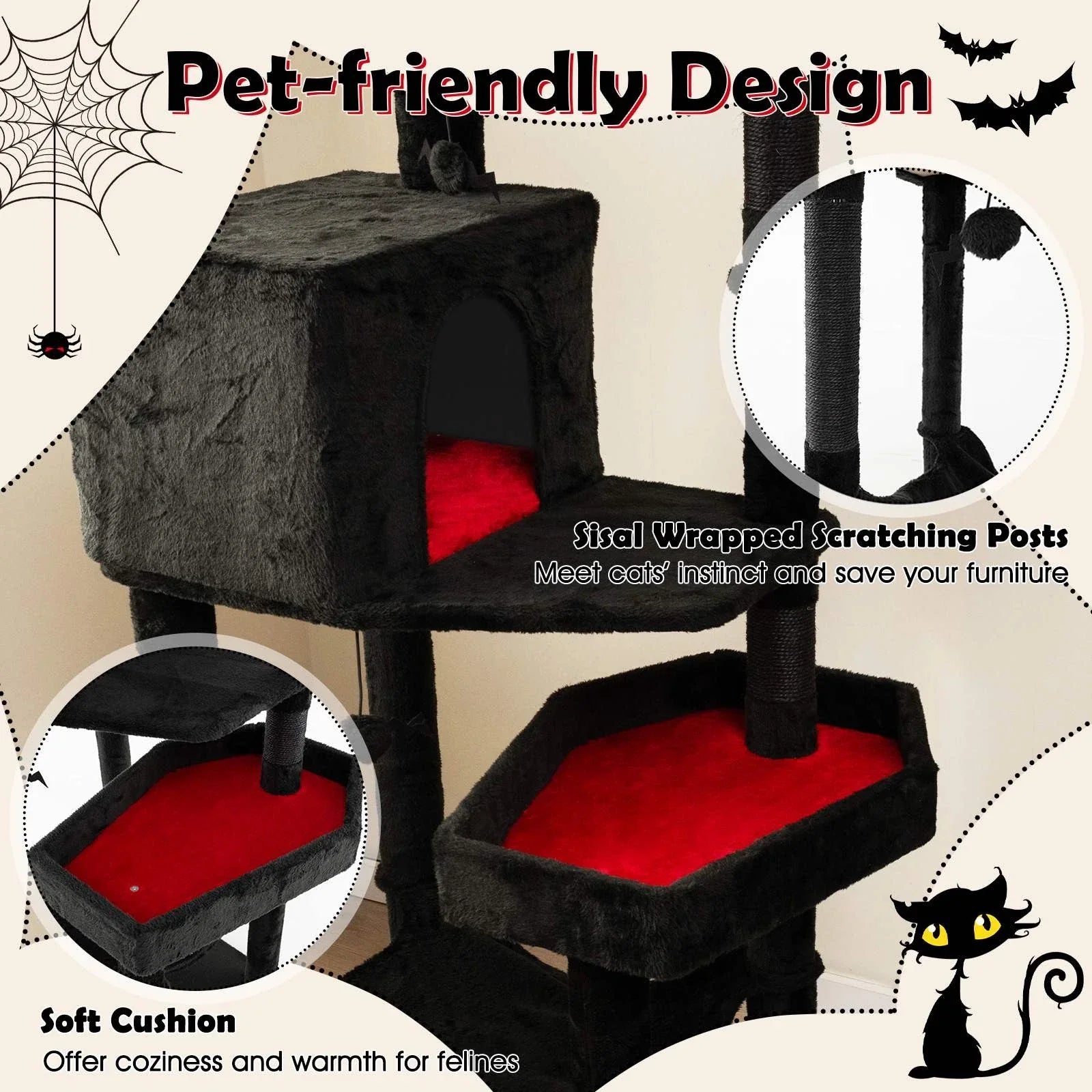 Gothic Cat Tree Indoor Extra Large Cat Tower w/ 2 Cat Condos & Scratching Posts