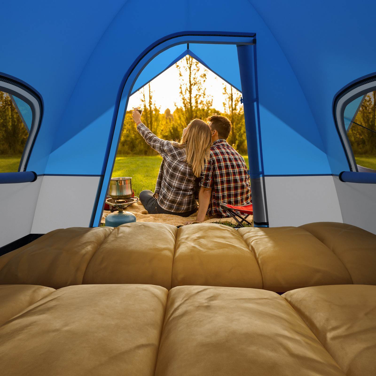 3 Person Outdoor Camping Tent，Waterproof Portable Double-layer Tent for Camping