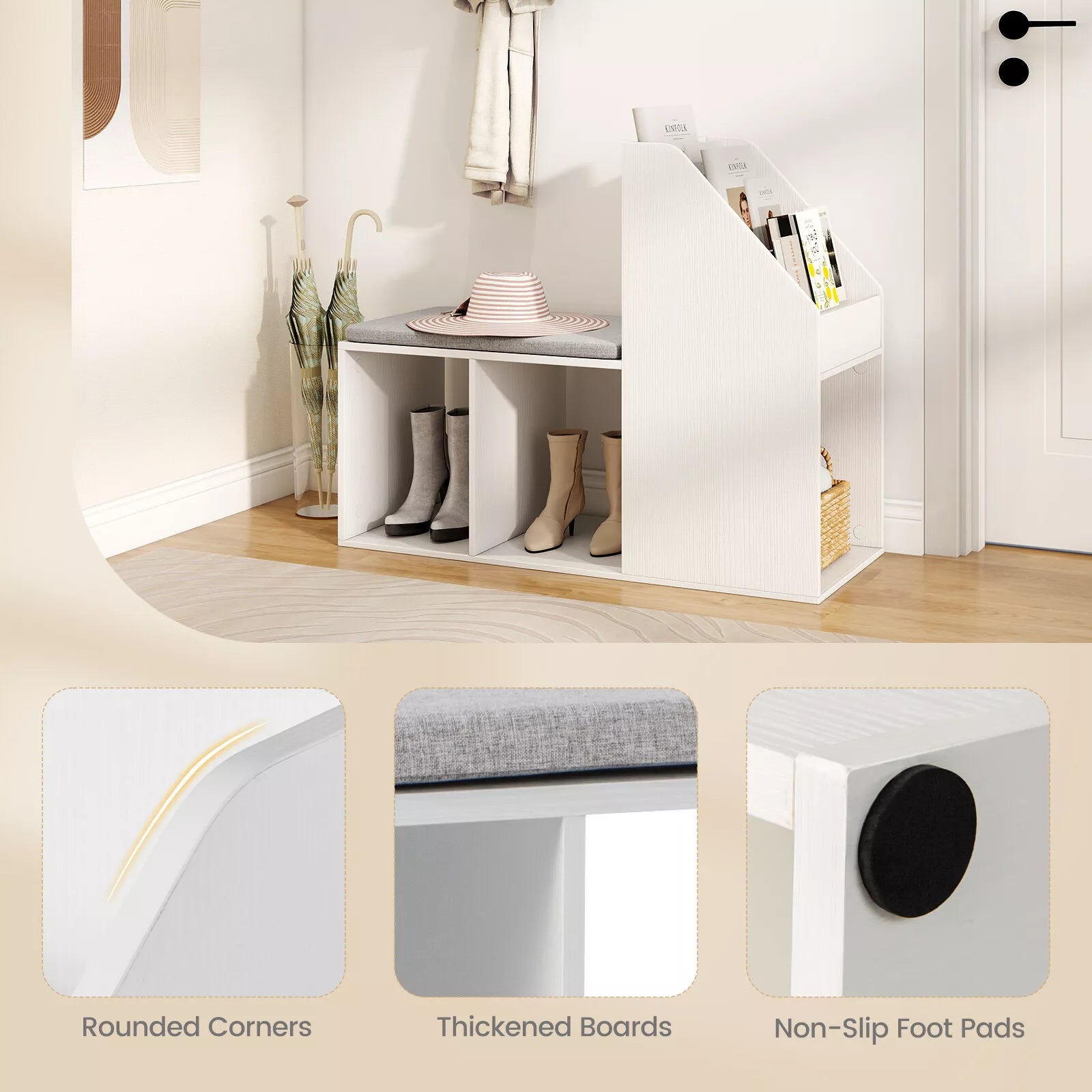 Shoe Storage Bench w/ Removable Seat Cushion Entryway Bench Shoe Rack Bench