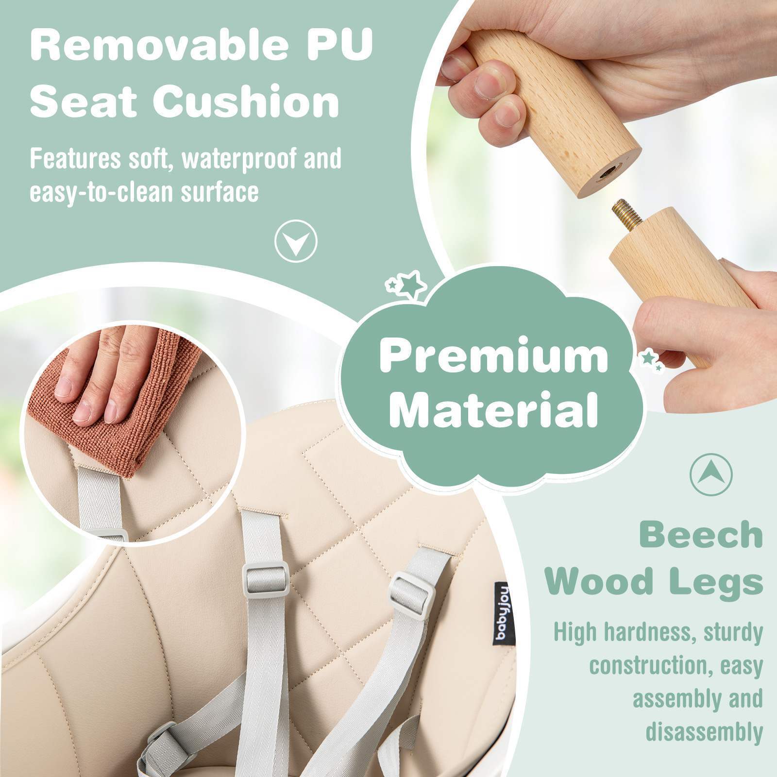 BABY JOY 6-in-1 Convertible Wooden High Chair Baby Highchair up to 6 Years Old