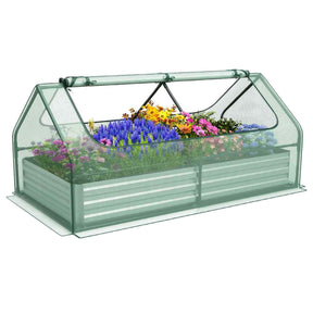 180 x 90 x 91cm Galvanized Raised Garden Bed w/ Greenhouse & Dual 2-Tier Windows