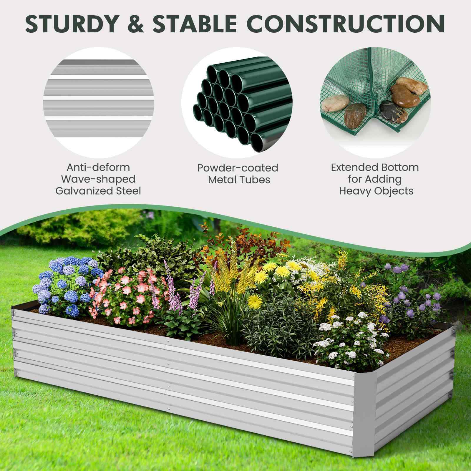180 x 90 x 91cm Galvanized Raised Garden Bed w/ Greenhouse & Dual 2-Tier Windows