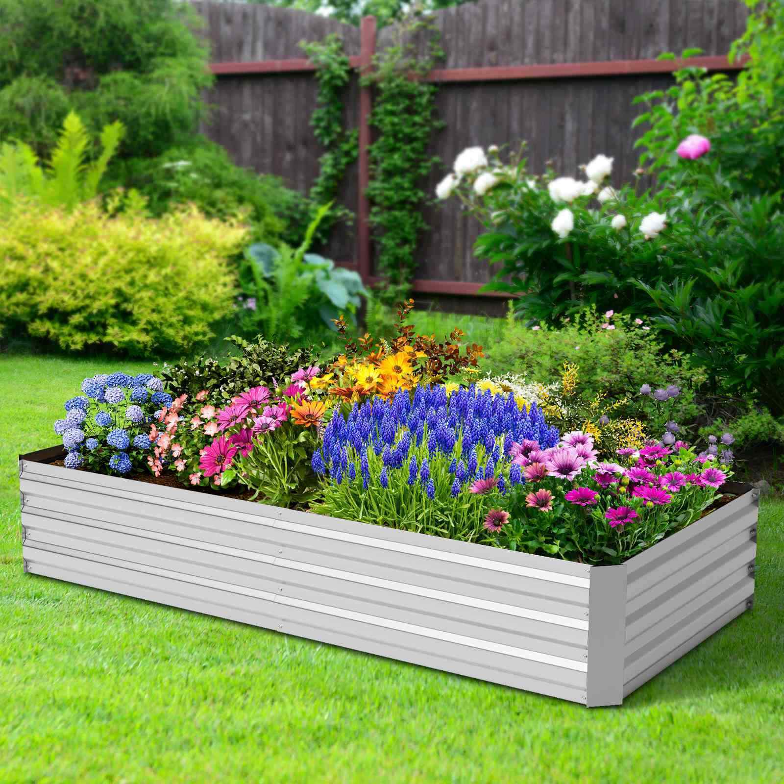 180 x 90 x 91cm Galvanized Raised Garden Bed w/ Greenhouse & Dual 2-Tier Windows