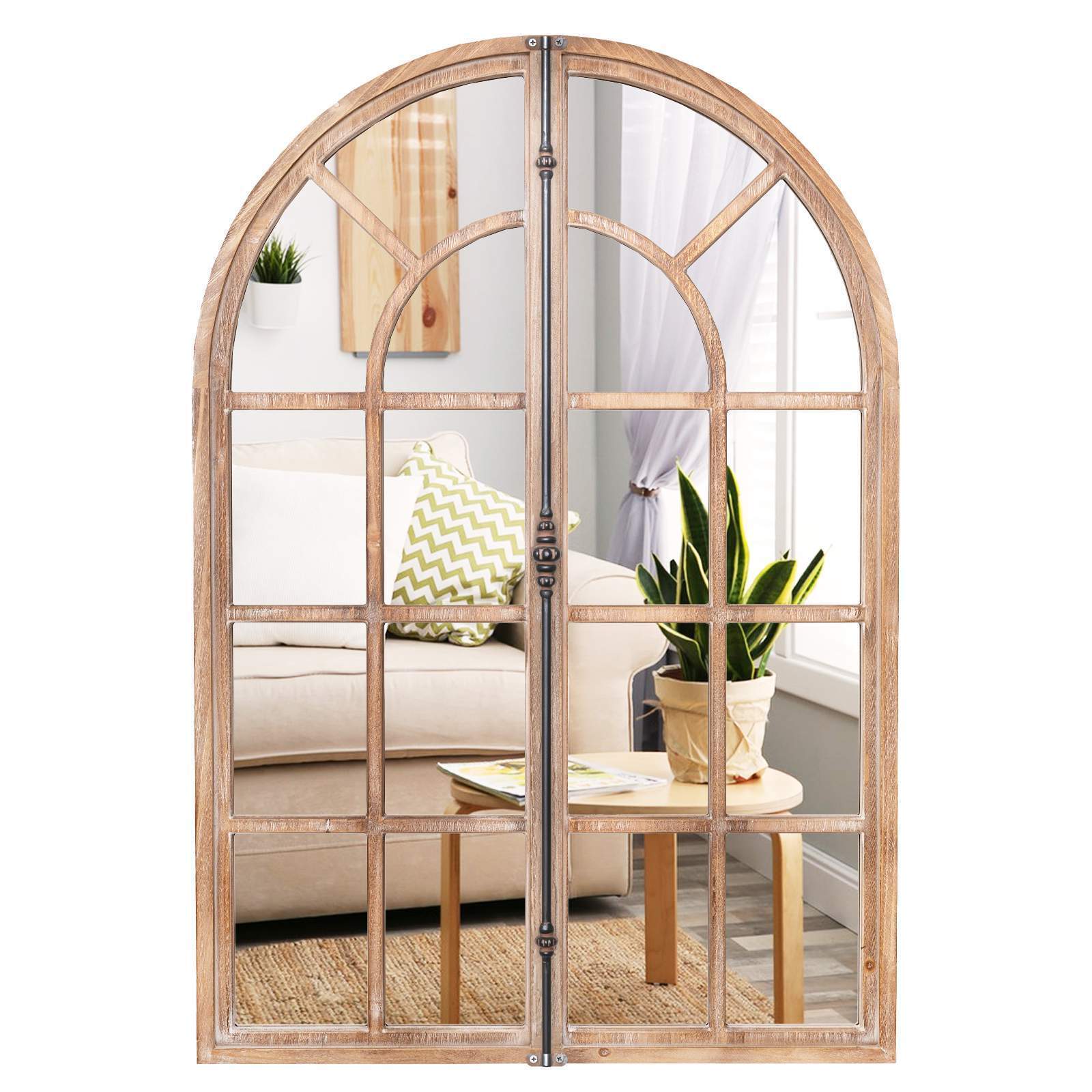 Farmhouse Wall Mounted Decorative Mirror Rustic Arched Window Pane Mirror
