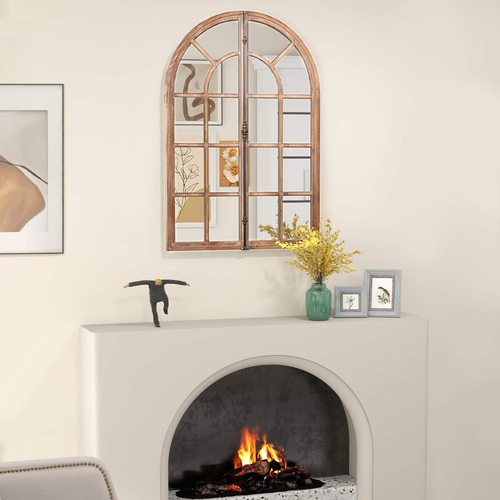 Farmhouse Wall Mounted Decorative Mirror Rustic Arched Window Pane Mirror