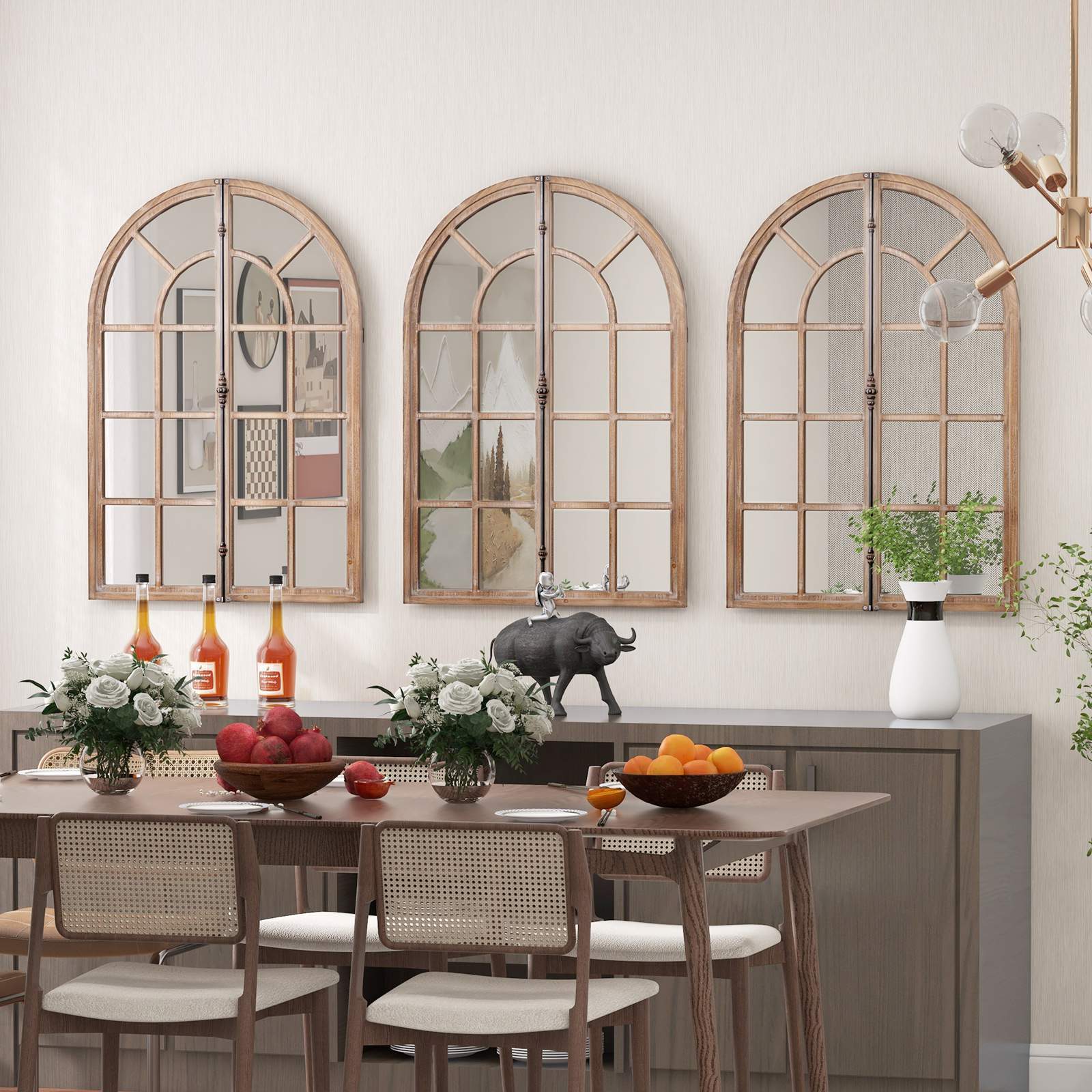 Farmhouse Wall Mounted Decorative Mirror Rustic Arched Window Pane Mirror