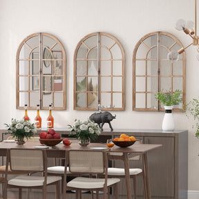 Farmhouse Wall Mounted Decorative Mirror Rustic Arched Window Pane Mirror