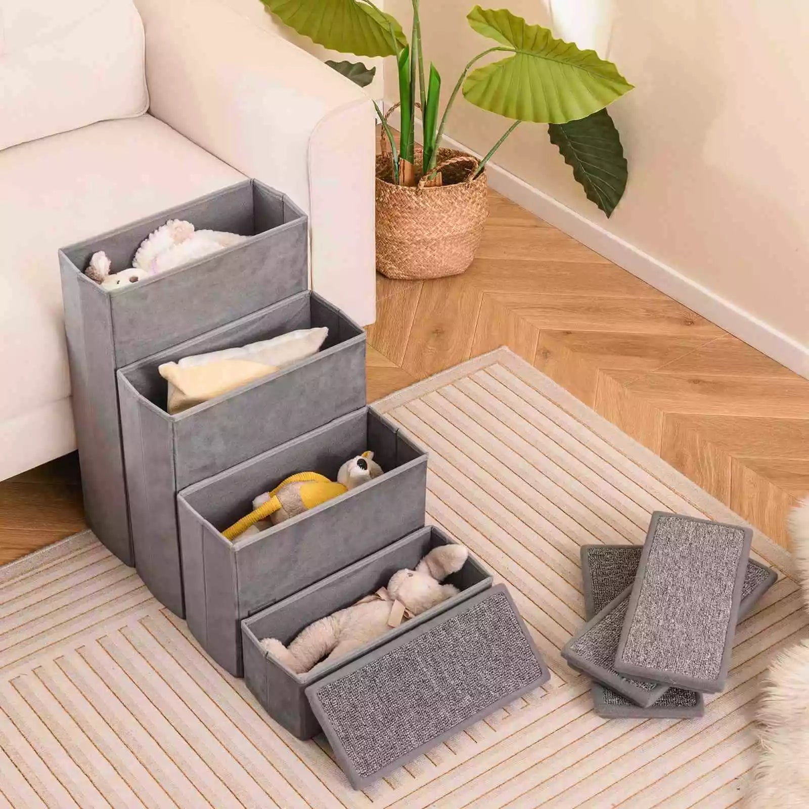 4-Step Dog Stairs Non-slip Foldable Dog Ramp for High Beds Sofas Storage Boxes