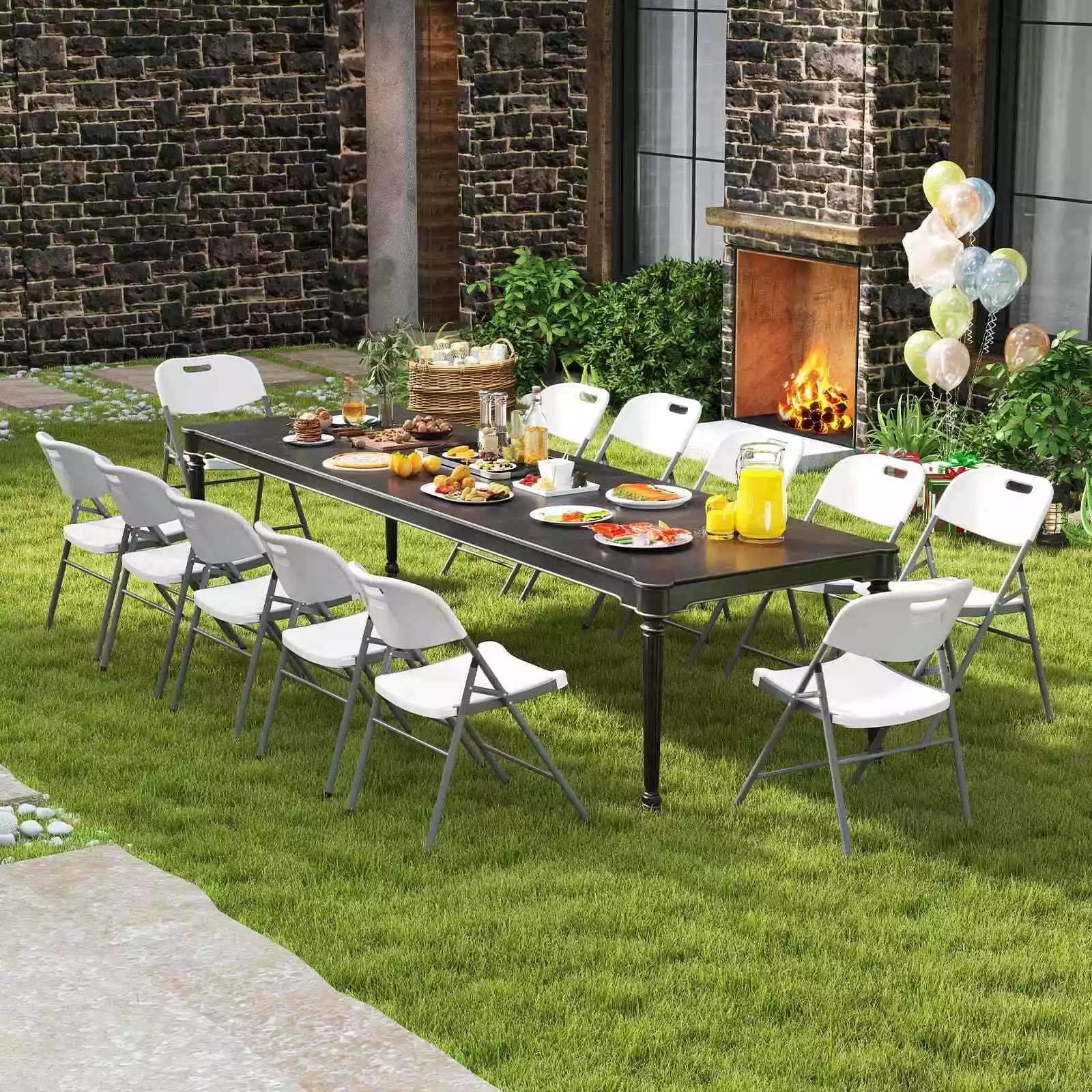 4 Pack Portable Seats w/ Metal Frame Stackable Folding Chairs for Indoor Outdoor