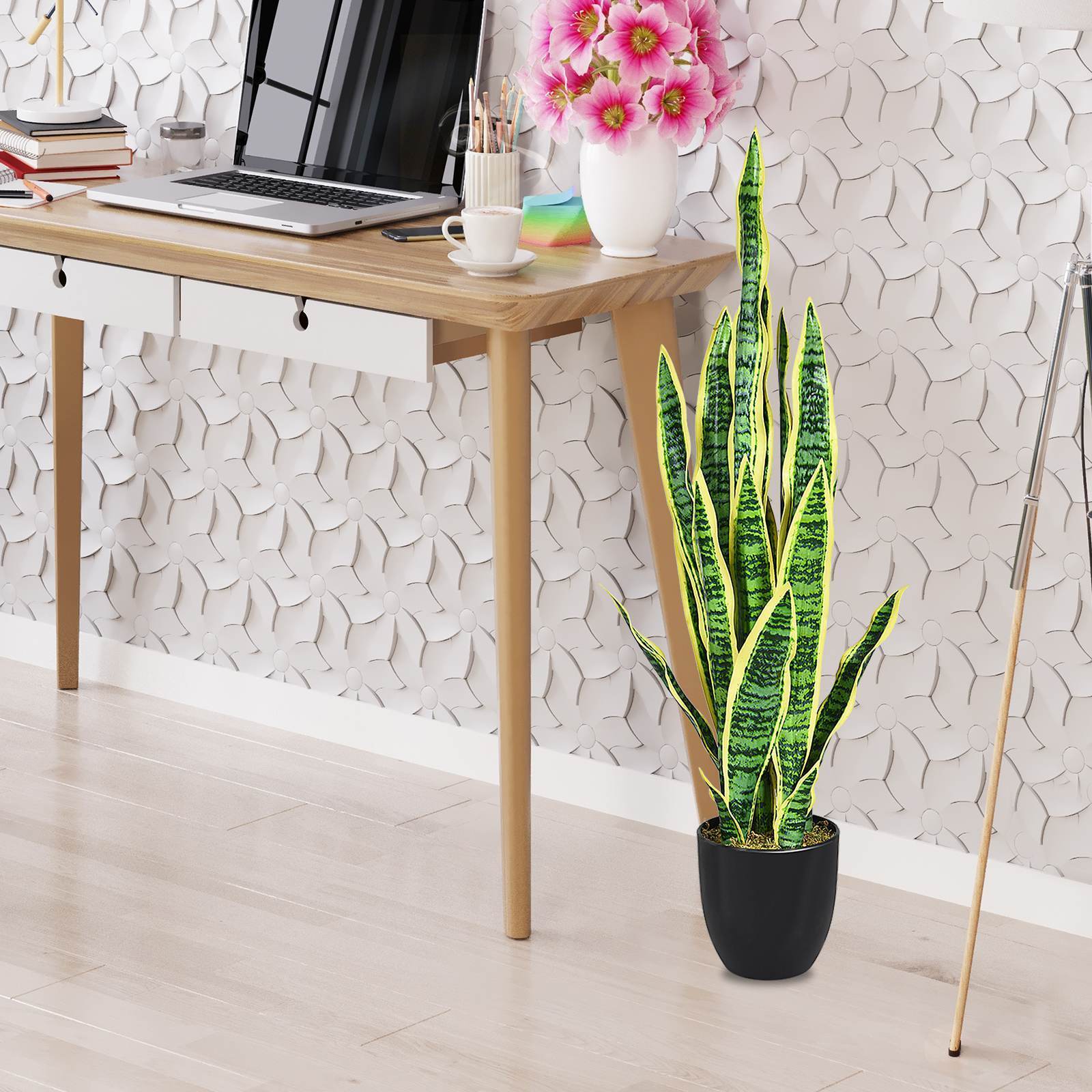 90CM Artificial Snake Plant Fake Sansevieria Faux Agave Plant w/ Pot 20 Leaves