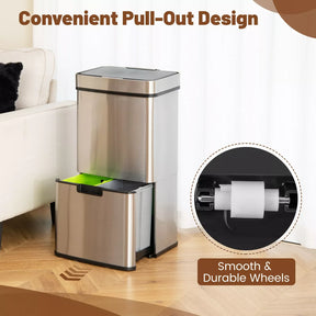 72L Stainless Steel Trash Can Motion Sensor Garbage Bin w/ Anti-Fingerprint
