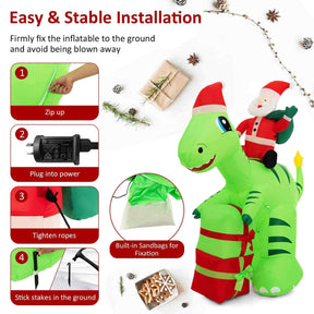 Christmas Inflatable Decoration 2.5 m Lighted Santa Claus Dinosaur w/ Gift Boxes