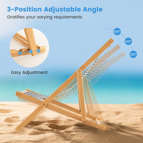 Folding Solid Wood Lounge Beach Chair Reclining Canvas Outdoor 160kg Capacity