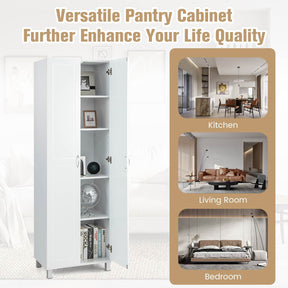 187 CM Double Door Tall Storage Cabinet Modern Utility Pantry Organizer White
